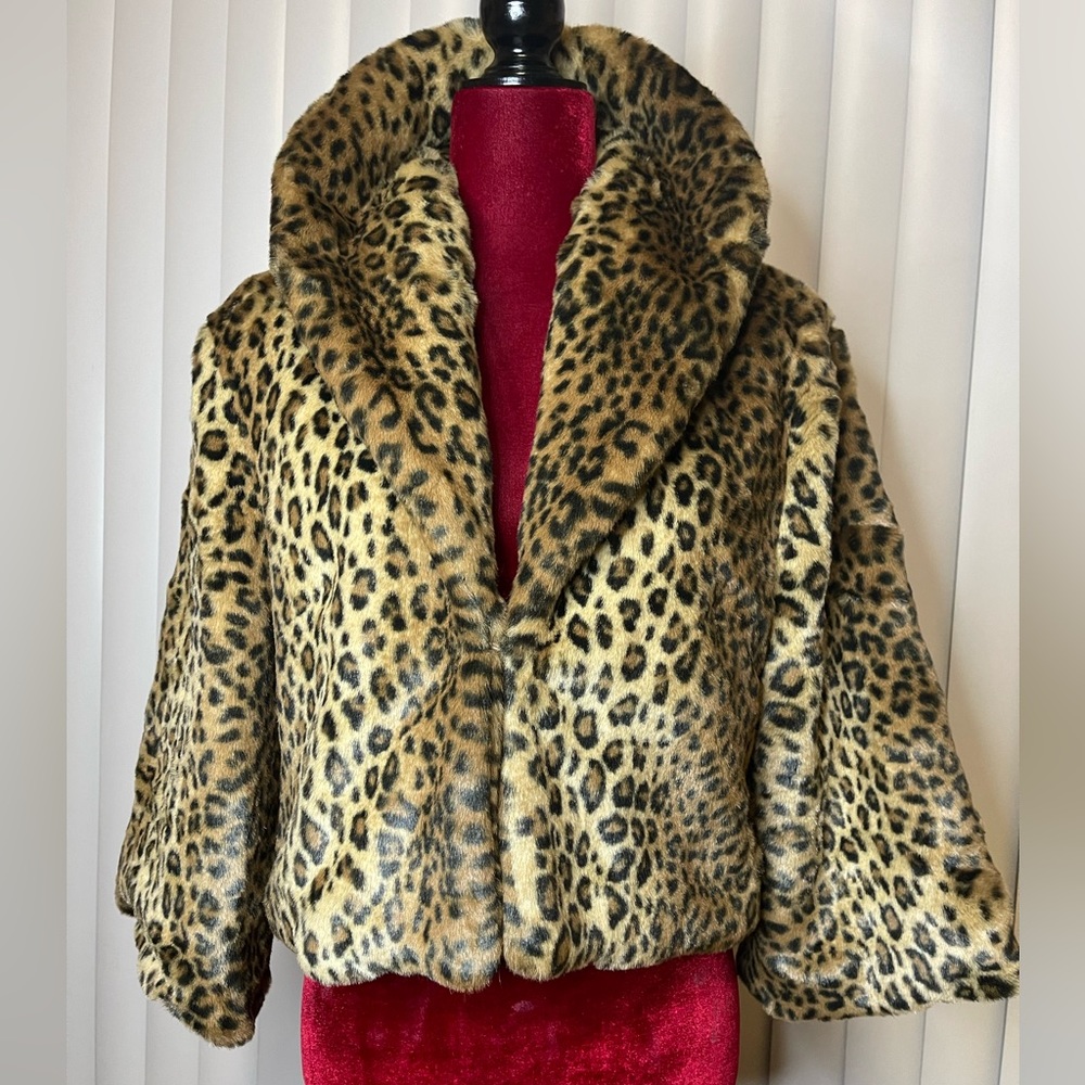 Vintage B’Love Animal Print Crop Faux Fur Jacket Size XL Pristine Condition - Picture 4 of 11